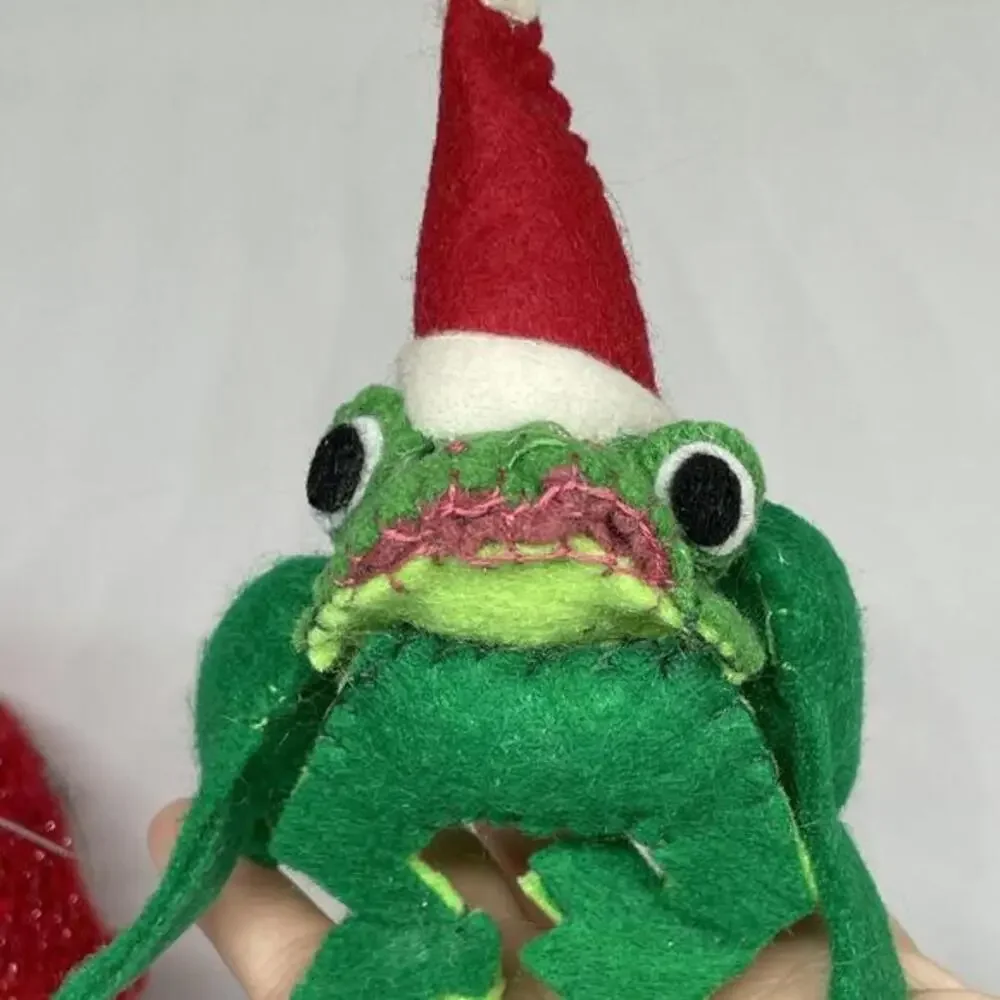 Snowman Frog Santa Gingerbread House‎ Felt Christmas Ornaments LOT of 10 Cute